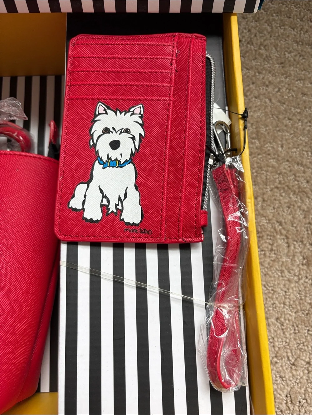 Marc Tetro Westie red Mini Tote with Matching Card Wallet included in gift box